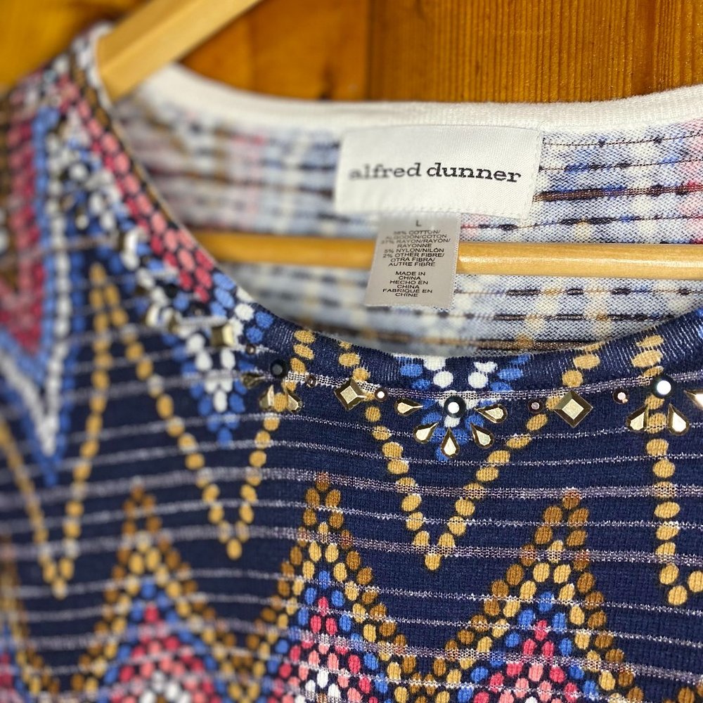 New alfred dunner 3/4 length chevron embellished top SIZE L - Picture 7 of 8